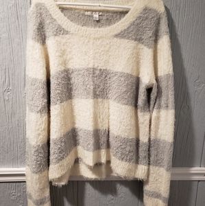 Lauren Conrad White and Gray striped sweater